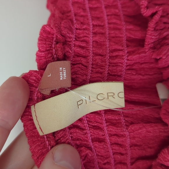 Anthropologie Pilcro Crop Top Peasant Puff Sleeves Pink - Size Large - Picture 8 of 13